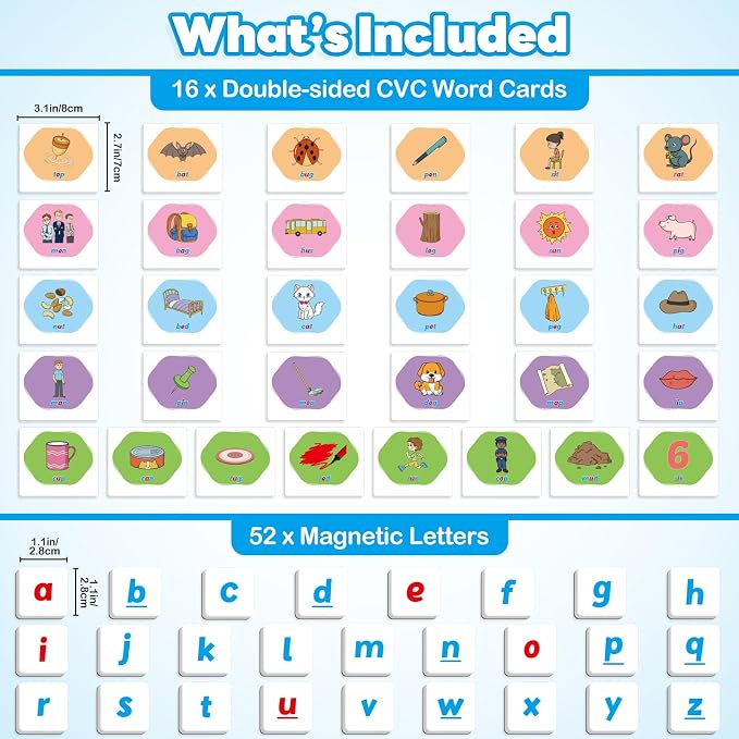 Kasfalci CVC Word Games,Magnetic Letters & Flash Cards,Phonics Games,Alphabet Learning Toys, Refrigerator Fridge ABC Magnets for Kids,Speech Therapy Toys for Toddler,Spelling for Preschool Classroom - Image 6