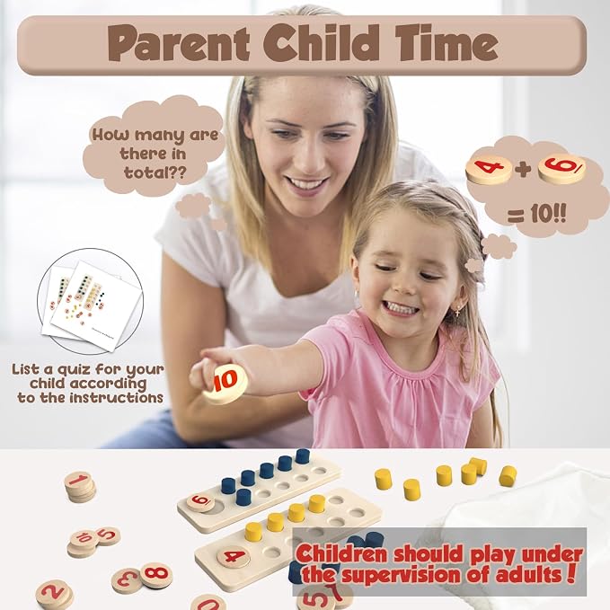 TEUVO Counting Peg Board Montessori Toys for Kids Aged 3 4 5 6 Years Old, Montessori Math Manipulatives Materials Wooden Preschool Learning Number and Counting Games for Home School Classroom Teaching - Image 3