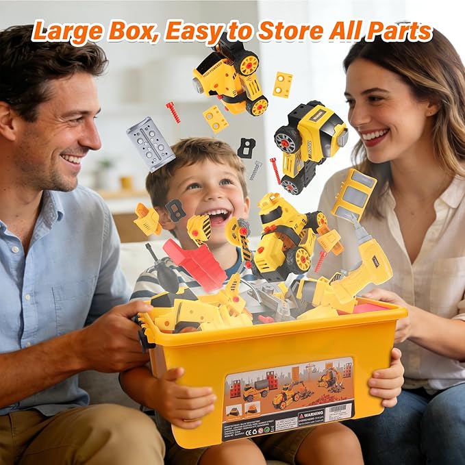 Construction Toys for 3 4 5 6 7 8 Year Old Boys 9 in 3 Take Apart Toys with Electric Drill Take Apart Truck Set DIY Engineering Building Toy Push & Go STEM Toy Gift for Boys Toys Age 6-8