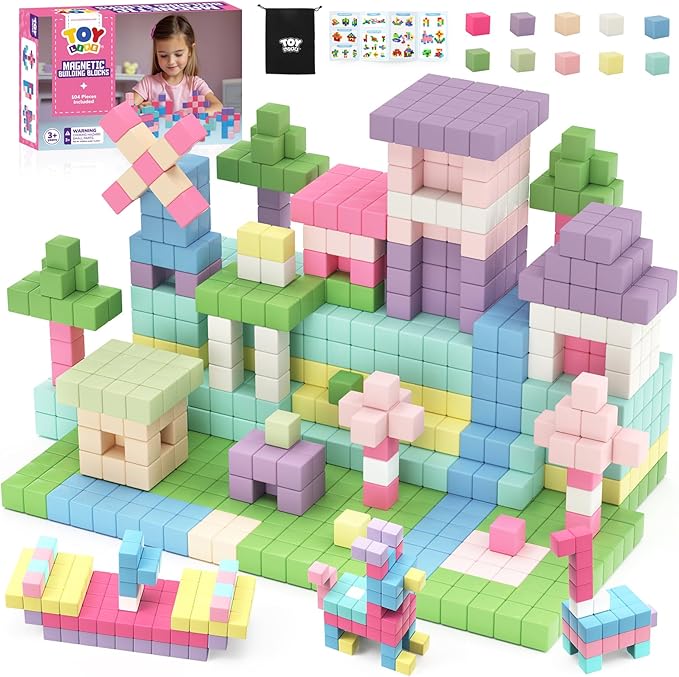 TOY Life Pastel Magnetic Blocks, 104-Piece STEM Set, Ages 3-8 by TOYLife