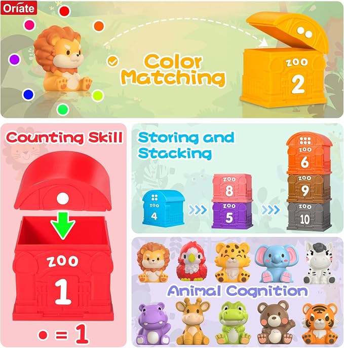 Montessori Learning Toys for 1,2,3 Year Old Toddlers, 20Pcs Animal Preschool Sensory Toys for Counting, Matching, Sorting & Fine Motor Games, Christmas Birthday Easter Gift for Baby Boys & Girls - Image 4