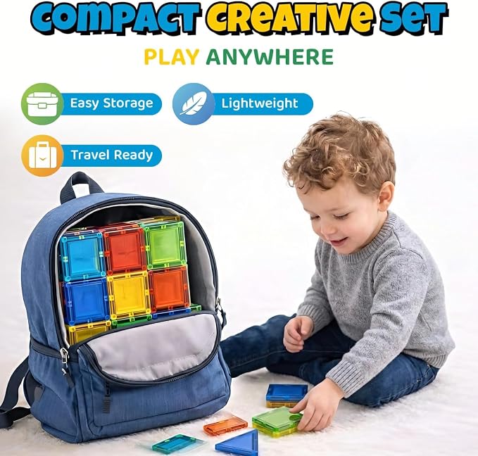 IMAGINATION Magnetic Building Tiles Set, 55 Pieces – Colorful Magnetic Blocks for Kids, STEM Learning Toy Set for 3+ Year Old Boys & Girls - Image 7