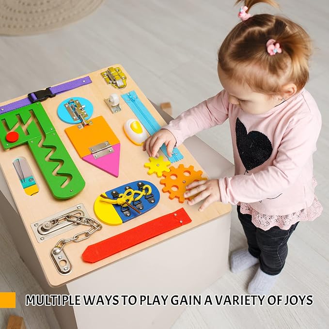 Montessori Busy Board for Toddlers, Wooden Sensory Toys, Preschool Learning Activities for Fine Motor Skills Travel Toy, Basic Life Skills Educational Gifts for 1 2 3 Years Old Kids Boys Girls - Image 8