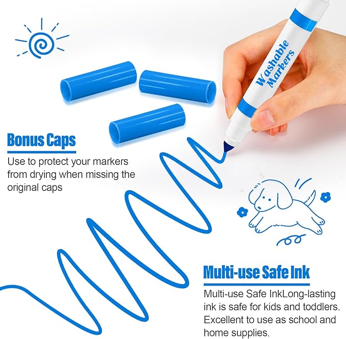 Janlaugh 36 Pcs Light Blue Washable Markers Bulk Coloring Broad Line Marker for Kid Light Blue Conical Tip Drawing Pen for Christmas School Travel Art Baby Shower Gender Reveal Party Supplies, Ages 6+