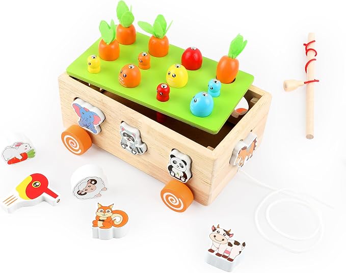 Montessori Wooden Pull Along Toy, Shape Sorting Educational Game for Toddlers 1-3 Years Old. Perfect First Birthday Gift for Baby Boys Girls, Preschool Learning Toy Develops Fine Motor Skills by WecharmKids