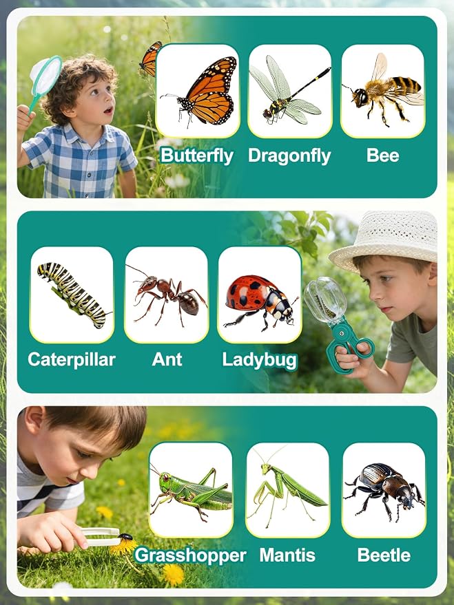 2 Sets Bug Catcher for Kids, Bug Catching Kit Gifts with Butterfly Net Toys - Image 5