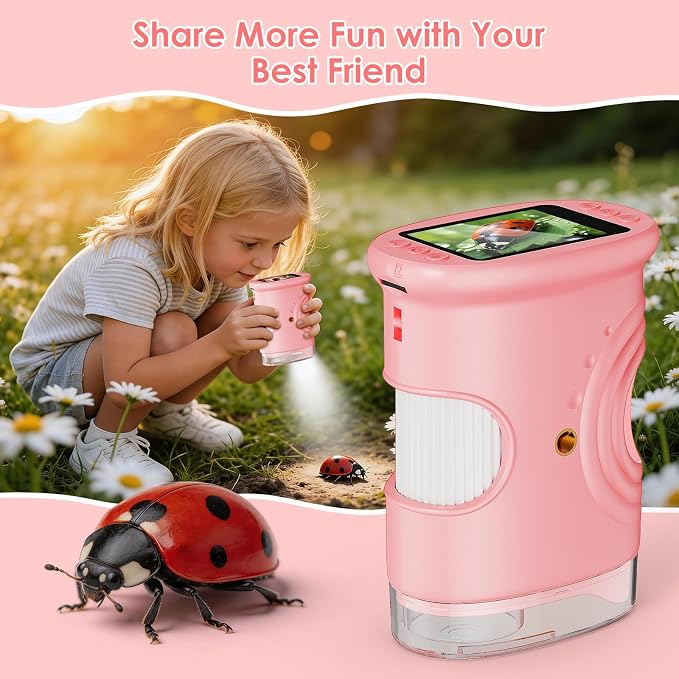 4K 1000X Handheld Digital Microscope for Kids with 2.0" IPS Screen(Pink) - Image 5