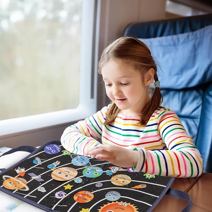 WATINC Travel Felt Board Story Set - 25PCS Portable Felt Board Educational Birthday Gift for Boys & Girls, Themed Storytelling Preschool Early Learning Interactive Play Kit for Toddlers (Space) - Image 6