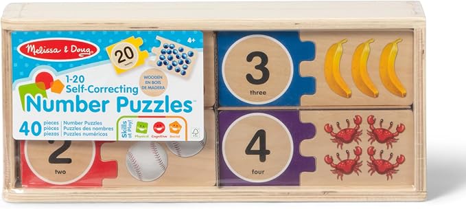 Melissa & Doug Self-Correcting Wooden Number Puzzles with Storage Box (40 pcs) - Image 3