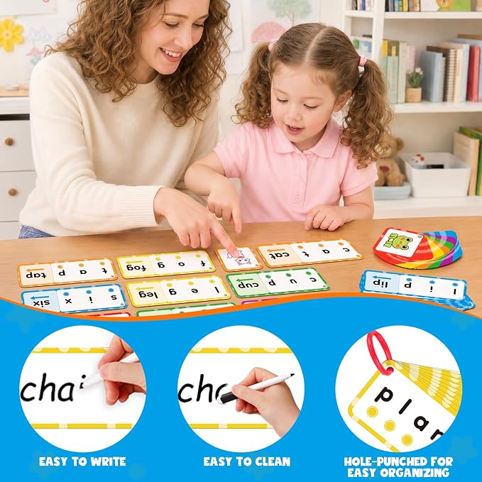 120 Words & Phonics Puzzle, 2 in 1 CVC & Blends Digraphs Flash Cards - Image 5