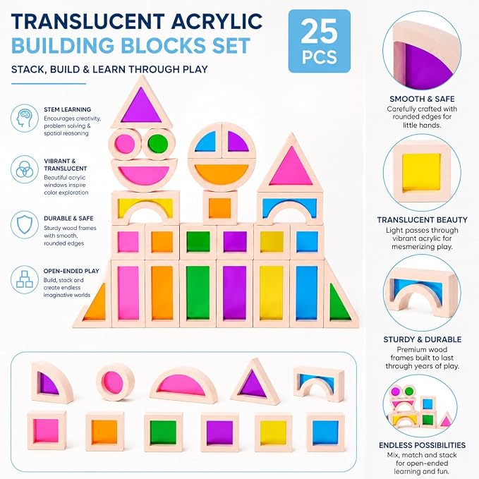 Rainbow Acrylic Blocks, 25 PCS Translucent Light Table Building Set - Image 2