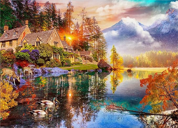 1000 Piece Jigsaw Puzzle for Kids and Adults 19x27in - Village by The Lake by Unknown