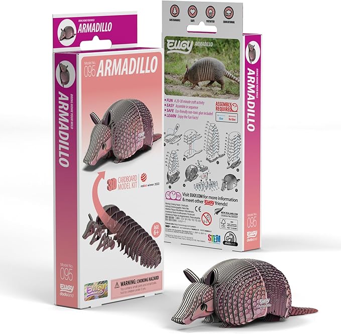 Eugy Armadillo 3D Puzzle - 42 Piece Eco-Friendly Educational Toy Puzzle for Boys, Girls & Kids Ages 6+