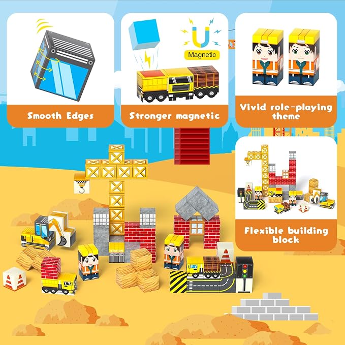Axirata 60PCS Mini Magnetic Blocks Travel Set for Kids, Mini Magnetic Tiles Building Cubes with Portable Iron Box, STEM Construction Sensory Toy for Toddler Boys Girls Age 3-5 4-8 8-12+ - Image 7