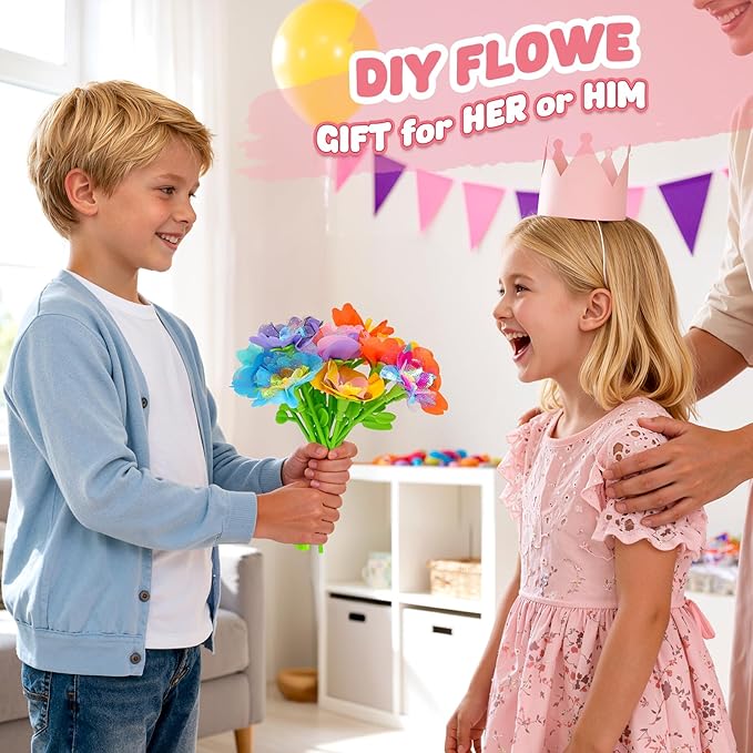 beefunni Flower Bouquet Craft Kit, Valentines Day Gifts for Kids, DIY Crafts Toys for Kids Ages 4-8, Educational Flower-Making Toy for Toddler, Birthday Gift for 4 5 6 7 8+ Year Old Girls and Boys