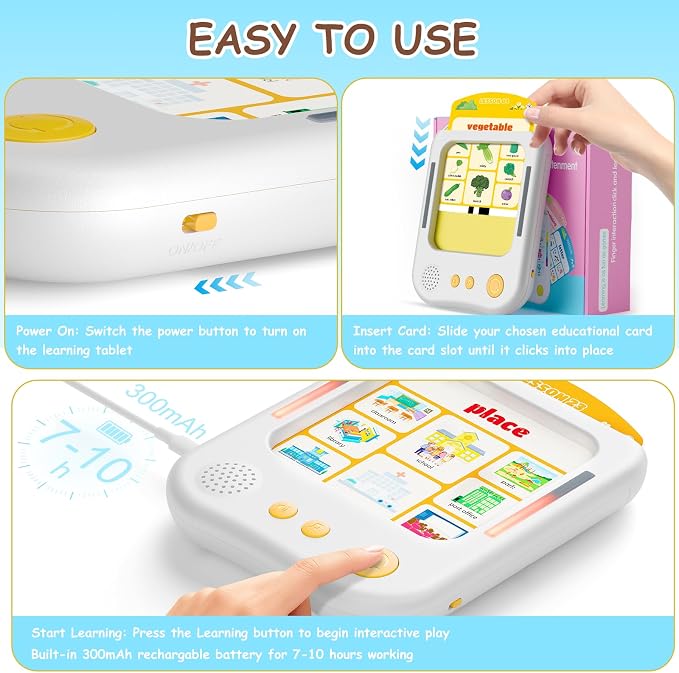 Interactive Educational Learning Tablet Toy for Kids,Screen-Free Phonics Learning Toy with 30 Flash Cards for Alphabets, Numbers, Words, Animals, Learn to Read for Boys Girls 3-5 Years Old, White - Image 4