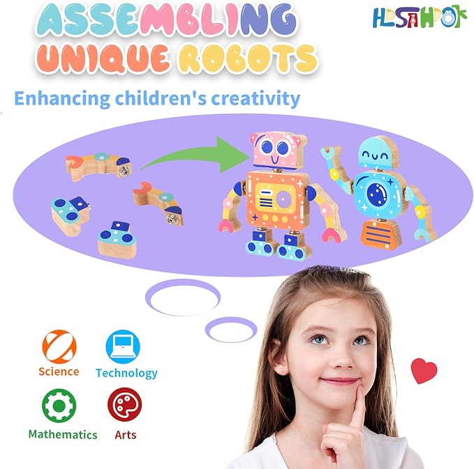 Wooden Snap Together Building Toys, Robot Building Toys for Kids Ages 3-5 - Image 5