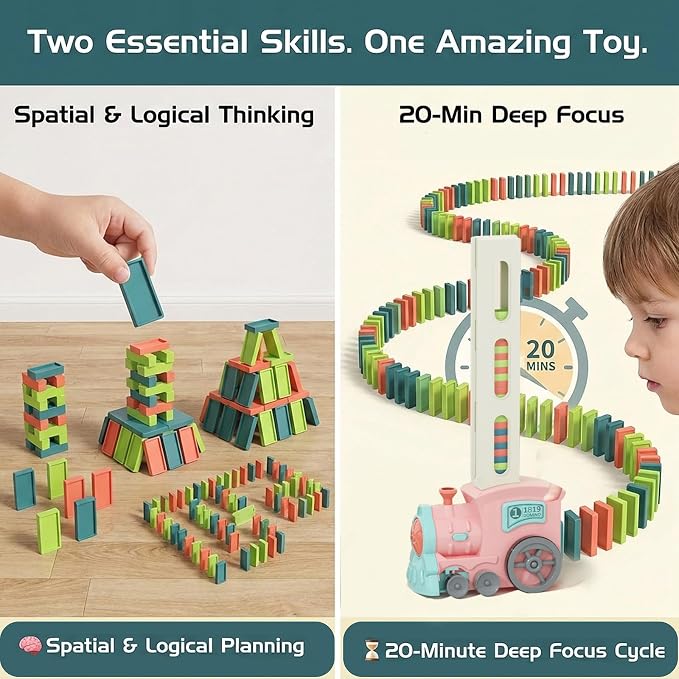 Domino Train Toys for Girls 3+ Year Old: Kids Stacking Dominoes Games - Montessori Toy Toddler 3-5 Boys ages 4-8 - Interactive Autism Fine Motor Activities Birthday Gift Stocking Stuffer 4 5 6 Yr Olds - Image 6