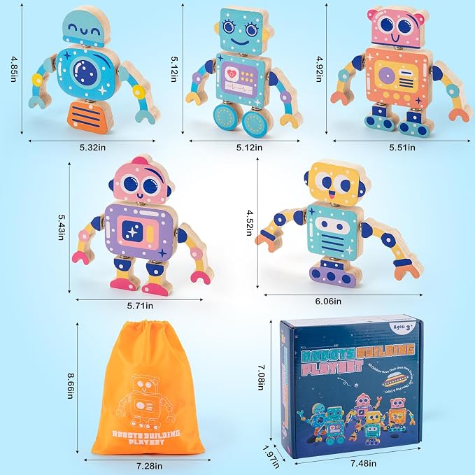 KODATEK Wooden Snap-Together Building Toys, Take Apart Robot Toys Playset - Image 3
