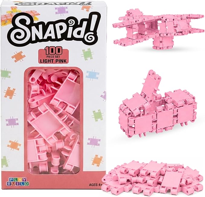 100 Piece Light Pink Snap Connecting Building Toy Set for Kids by PLAYBUILD