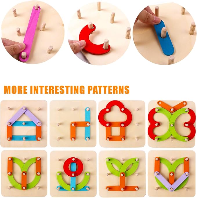 kizh Wooden Letter and Number Construction Activity Set Educational Preschool Toys Shape Color Recognition Pegboard Sorter Set Board Blocks Stack Sort for Toddler Kids Boys Girls Toy - Image 4