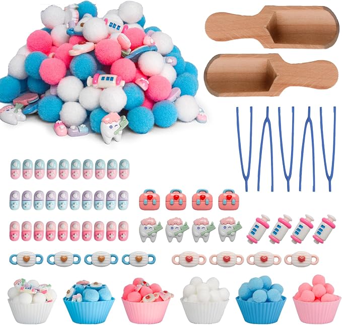 183pcs Doctor Play Set Sensory Bin Filler Fine Motor Toys Pretend Play Doctor Kit Sensory Bin Items Toy Capsules Tooth Model Doctor Toy Bag Face Mask Toy Pretend Shot for Preschool Education Activity by Unvola