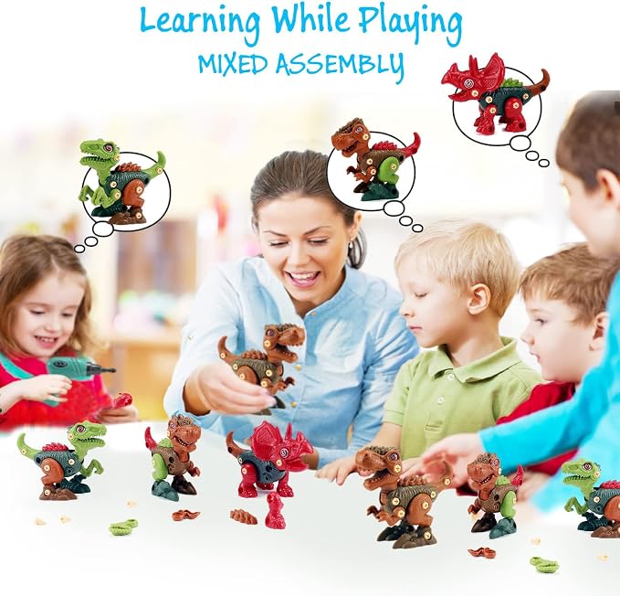 FREE TO FLY Dinosaur Toys Gifts for 3 4 5 6 7 8 Year Old Boys: Stem Dinosaur Toy for Kids 3-5 Building Learning Eductional Take Apart Dino Toys with Electric Drill Birthday - Image 3