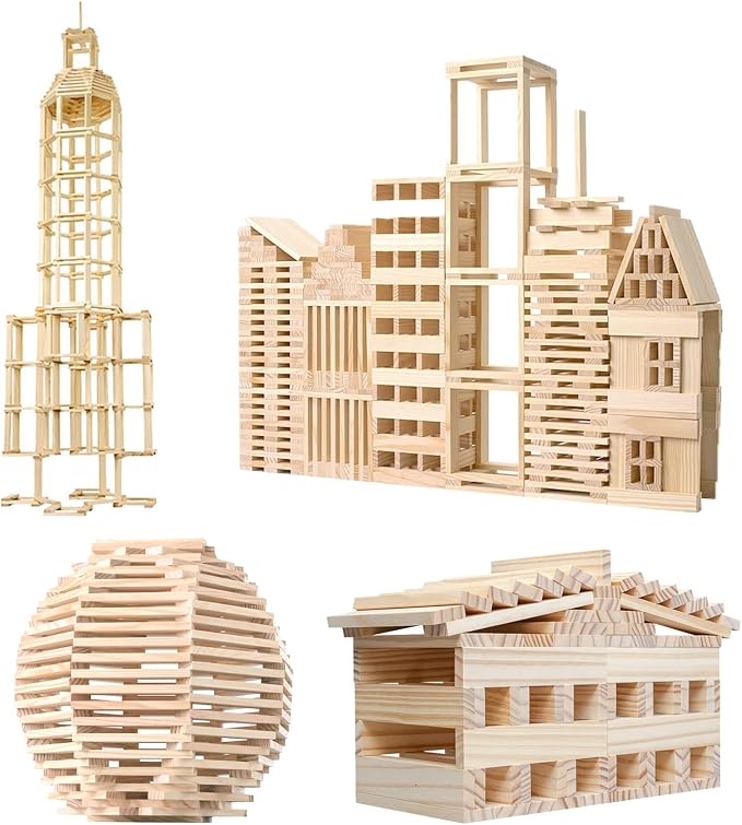 Wooden Plank Building Blocks 200PCS Sensory Toy for Kids, Montessori STEM Playset with Natural Pine Wood Creative Shapes for Educational Preschool Learning 3D Space Stacking Games for Boys Girls - Image 2