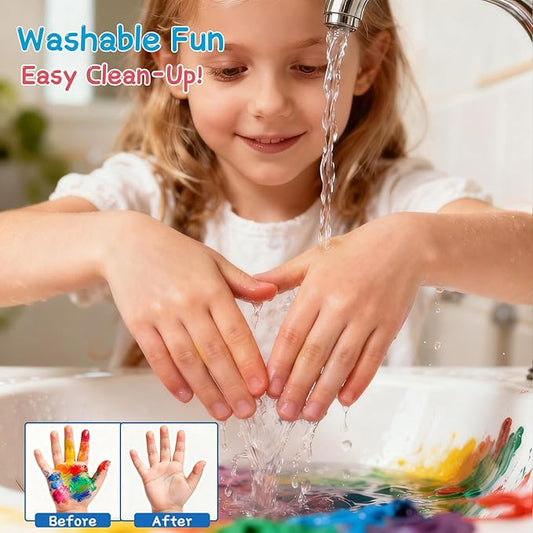 NewFamily Washable Finger Paint for Toddlers & Kids, 10 Large 2 fl oz (60 ml) Bottles, Non-Toxic Finger Paint, Mess-Free Squeeze Bottles, Art Supplies for Home, Preschool & Classroom