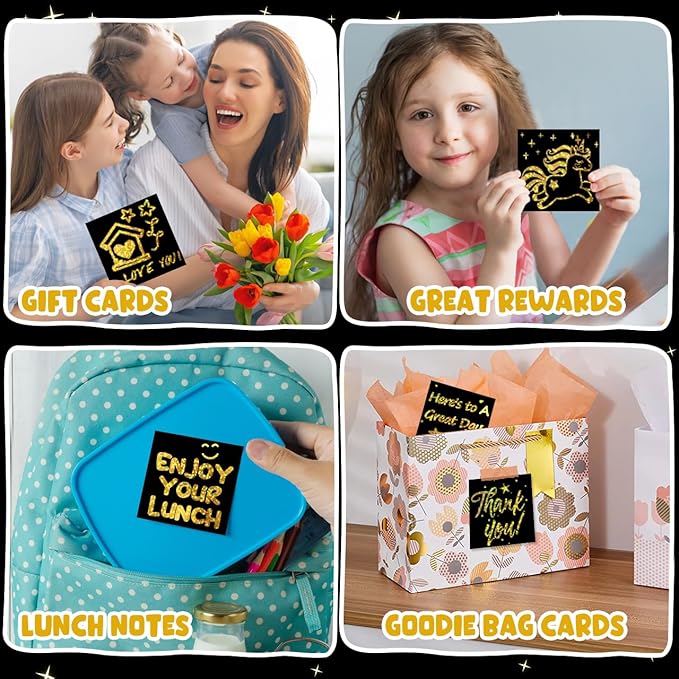 ZMLM 165 Rainbow Scratch Paper Art Crafts Mini Notes Kids Gifts 4 5 6 7 8 9 10 Years Old Girls Boys Students Teens Classroom Prizes School Supplies Birthday Party Travel Toy Activity(Gold Holographic)