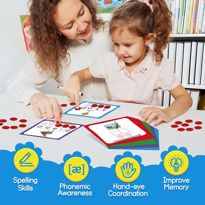 Torlam Elkonin Boxes Phonemic Awareness Phonics Games, Reading Spelling Sound Manipulatives Sight Word Flash Cards, Speech Therapy Toy Kindergarten Elementary Classroom Must Haves Homeschool Supplies - Image 5
