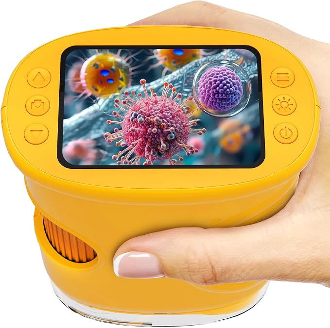 1000X Handheld Microscope for Kids: Pocket Digital Microscope with 2.0''IPS Screen&Photo/Video - Portable Edu Science Kits for Girls Boys - STEM Toys Birthday Gifts Ages 3-6 6-12(Orange) by pozifu
