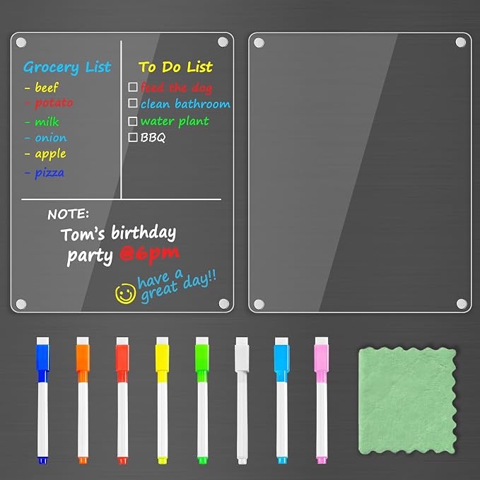 PigPotParty Acrylic Magnetic Whiteboard for Fridge, 12x9.5 Inch, 2 Pack - Image 5