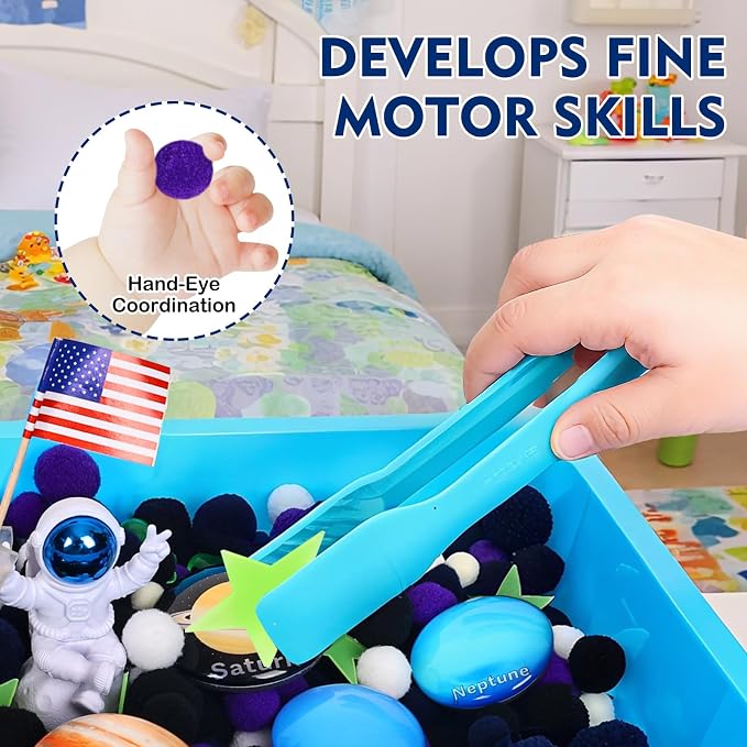 Space Sensory Bin for Toddlers, No-Mess Pom Poms Activity Kit - Image 3