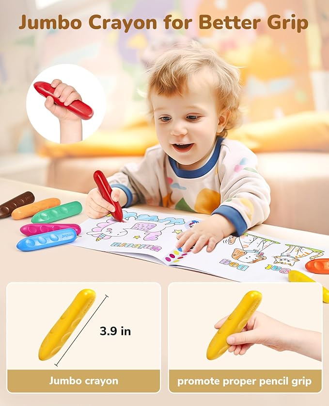 JoyCat 16 Colors Jumbo Crayons for Toddlers 1-3 4 5 6 year old Kid,Easy-Grip,Unbreakable,Non-Toxic,Washable,big,Triangular toddler Crayons with Coloring Activity Paper,Ideal for Kids with Art Supplies