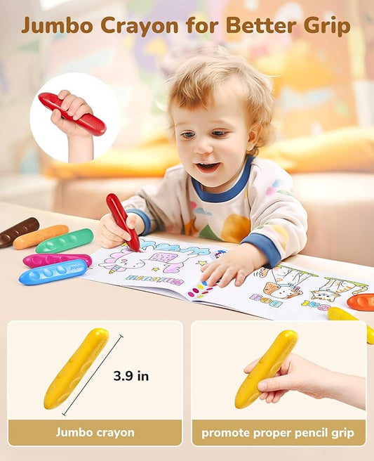JoyCat 16 Colors Jumbo Crayons for Toddlers 1-3 4 5 6 year old Kid,Easy-Grip,Unbreakable,Non-Toxic,Washable,big,Triangular toddler Crayons with Coloring Activity Paper,Ideal for Kids with Art Supplies
