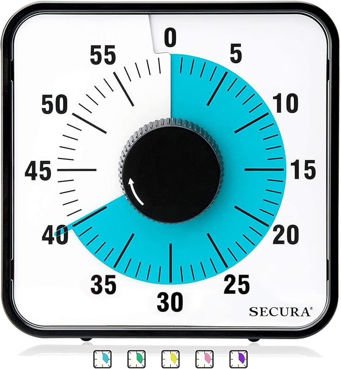 Secura 60-Minute Visual Countdown Timer, 7.5-Inch Oversize Classroom Visual Timer for Kids and Adults, Durable Mechanical Kitchen Timer Clock with Magnetic Backing (Blue) by Secura