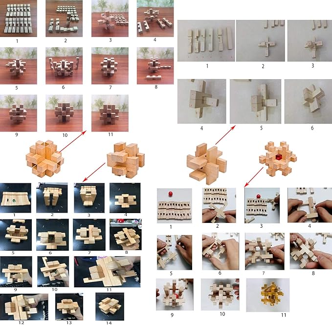 18 Pack Large Wooden Brain Teaser Puzzles Wooden Burr Puzzles Brain Teaser Puzzle with Gift Packing Box Magic Puzzle Games Toys Stocking Stuffers Party Favors for Kids and Adults (Natural Wood)
