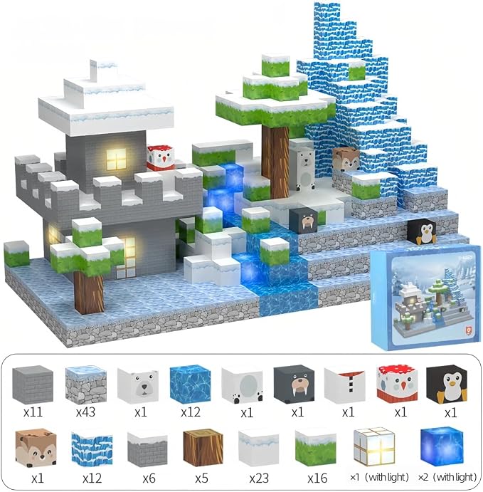 138 Pcs Magnetic Building Blocks, Enhance STEM Learning, Creative Play & Logical Thinking, Durable & Vibrant Color with Light Up Blocks, Ideal for Classroom & Screen-Free Entertainment (Glacier) - Image 8