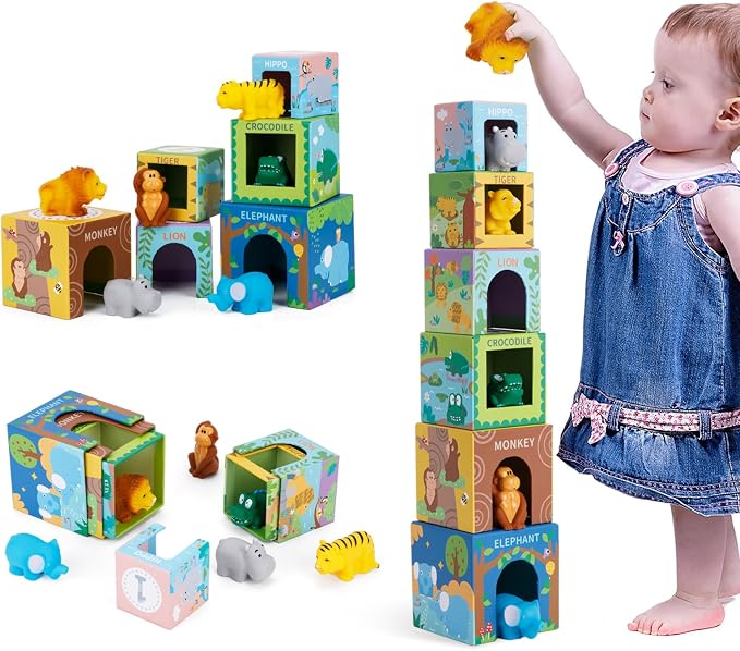 Sorting and Stacking Toys Blocks for Toddler Gifts 1-3, Soft Safari Animal - Image 8