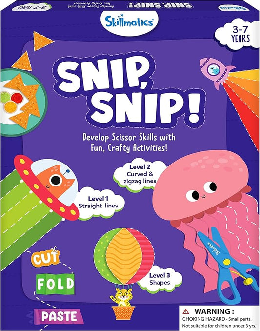 Skillmatics Scissor Skills Activity Book - Snip Snip, 25 Fun Cutting & Creative Activities for Preschoolers, 2 Child-Safe Scissors, Fine Motor Skills, Felt Craft Kit, Gifts for Kids Ages 3, 4, 5, 6, 7