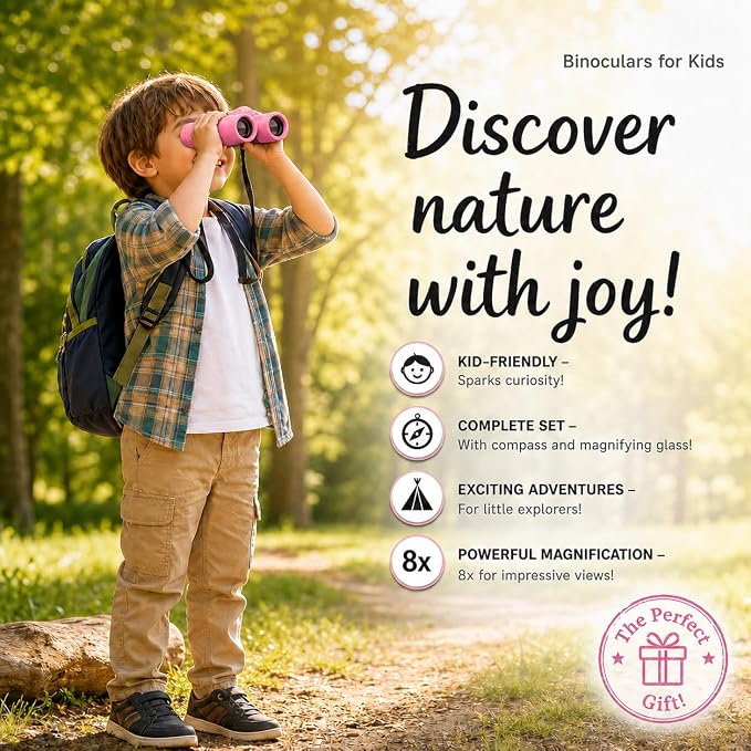Binoculars for Kids – Perfect Toy for Little Boys and Girls – Extensive Set Incl. Magnifying Glass & Compass – Powerful Magnification 8X21 – 3 to 12 Year Old Kids for Toddler - Image 2