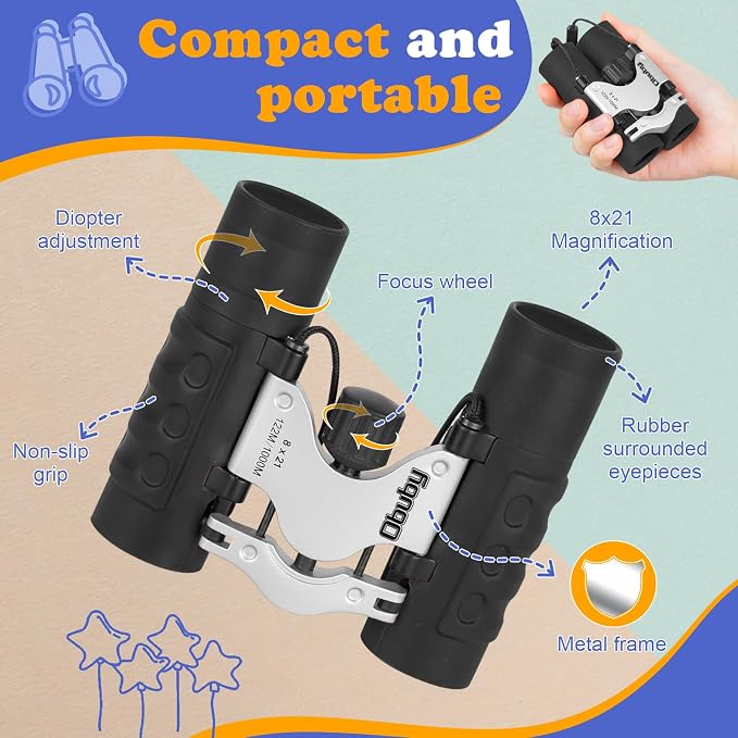 Real Binoculars for Kids Gifts for 3-12 Years Boys Girls 8x21 High-Resolution Optics Compact Toy Binocular for Bird Watching,Travel, Camping - Image 6