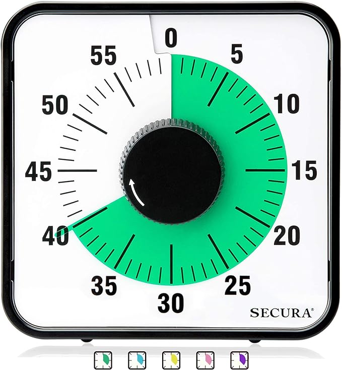 Secura 60-Minute Visual Countdown Timer, 7.5-Inch Oversize Classroom Visual Timer for Kids and Adults, Durable Mechanical Kitchen Timer Clock with Magnetic Backing (Green) by Secura
