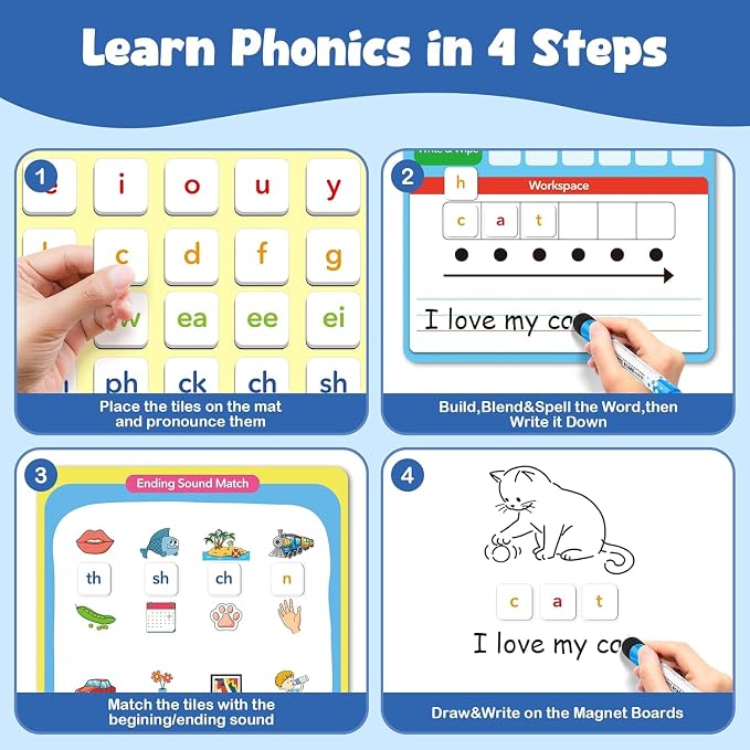Aizweb 2 Pack Phonics Letter Tiles Set,All-in-one Phonics Kit,Reading &Spelling Games with Dry-Erase Boards&Storage Case,Phonics Games for Preschool& Kindergarten Classroom Learning - Image 2