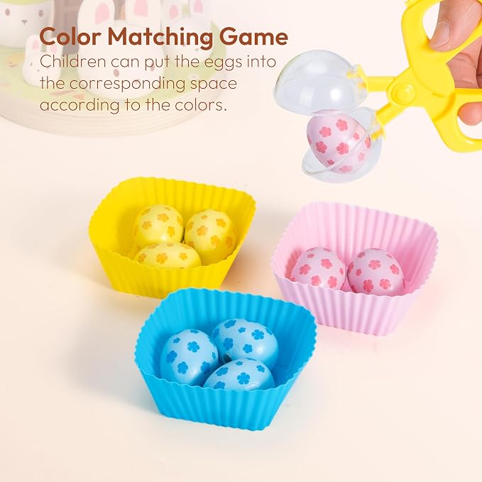 Woodtoe Easter Toys for Toddlers, Magnetic Easter Eggs, Picking Easter Bunny Toy, Montessori Toys for 3 4 5 6 Year Old, Wooden Sensory Color Sorting Toys, Spring Easter Basket Stuffers Gifts for Kids - Image 5