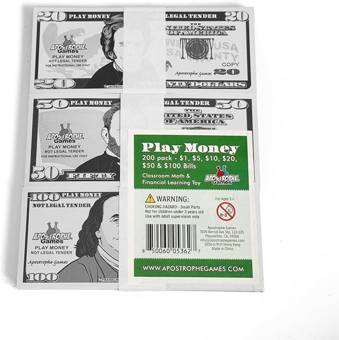 Play Money - 200Pcs $1, $5, $10, $20, $50 & $100 Bills Pretend for Kids - Image 2