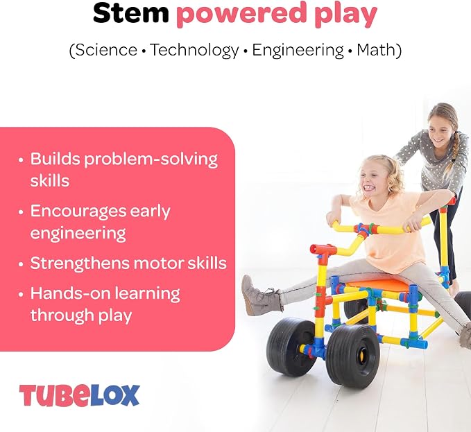 Tubelox STEM Building Toy Set - 220 Piece Life-Size Construction Kit for Kids | PVC Pipe Blocks for Forts, Towers & Creative Engineering Play | Durable Indoor/Outdoor STEM Toy | Ages 3+ - Image 4