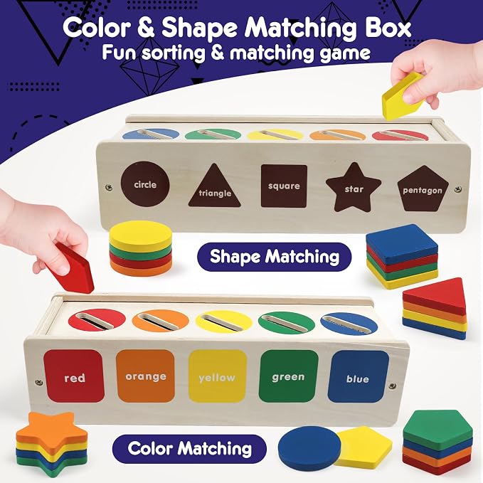 Wooden Sorting Toy Montessori Color & Shape Sorter Class Activity Toddlers Fine Motor Game Teaching Tool for Colors and Shapes Recognition, Birthday Gifts for Boys and Girls - Image 3