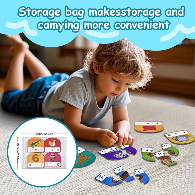 CVC Puzzle Cards for Kids: 20 Pieces Phonics & Spelling Games for Toddlers, Preschool & Kindergarten – Ideal for Speech Therapy & Early Learning Classrooms, Preschool Classroom Must Have - Image 6